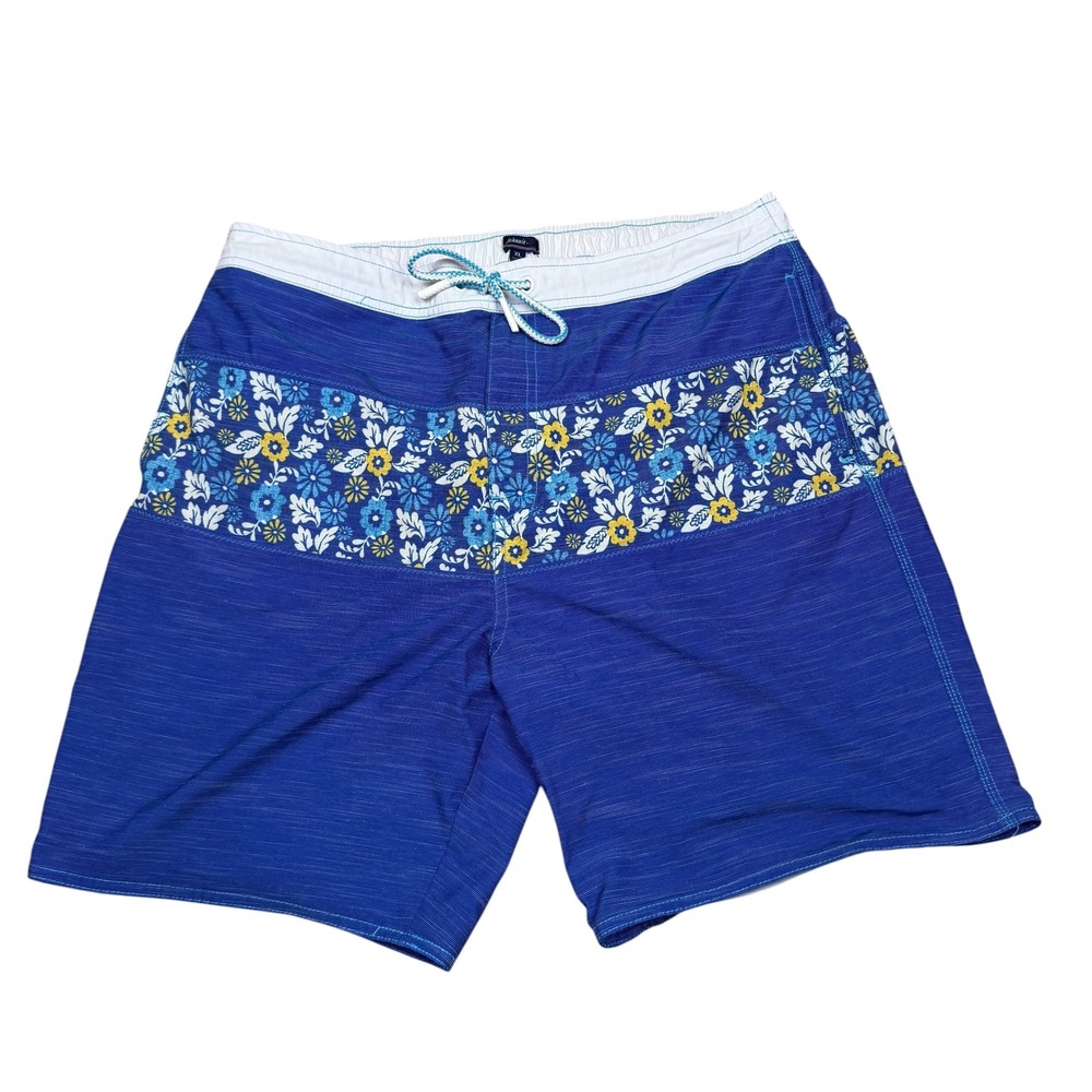 Johnnie-O Mens Blue Floral Board Shorts Swim Trunks XL Royal Blue Drawstring